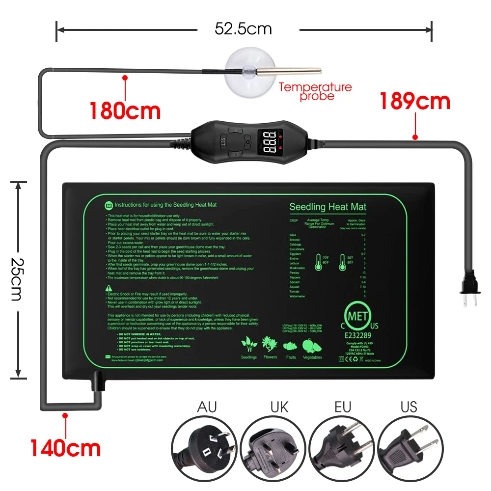 50W EU-US/UK/AU Adjustable The – обзор и цена Seedling Heat Mat